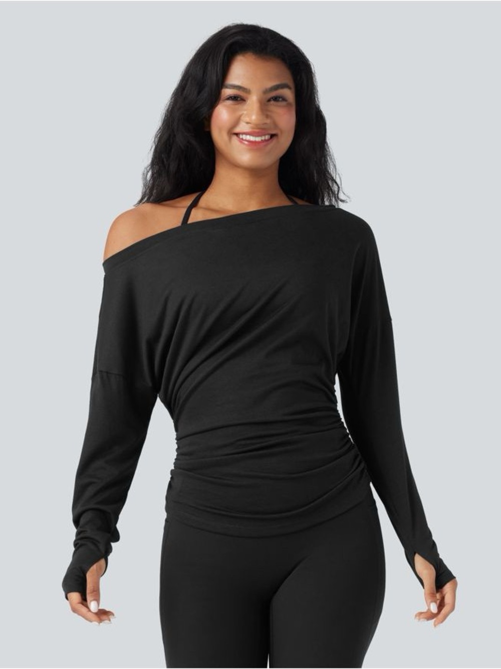 Halara Women's One Shoulder Long Sleeve Ruched Top